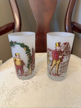 Hazel Atlas 1950s Charles Dickens 12oz frosted highball glasses